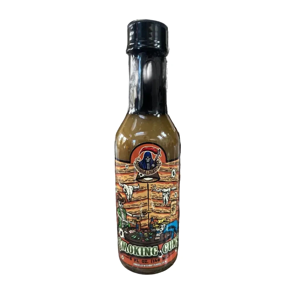 Bottle of Unhallowed Smoking Guns Hot Sauce
