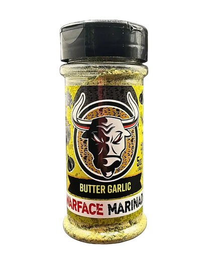 Bottle of Warface Butter Garlic marinade on a white background